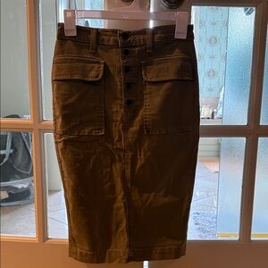 J Brand Olive Buttoned Pencil Skirt